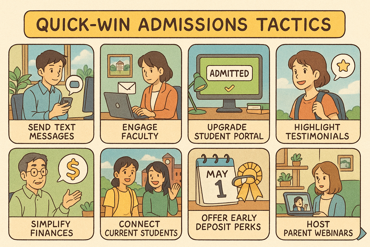 Admissions tactics illustrated in checklist