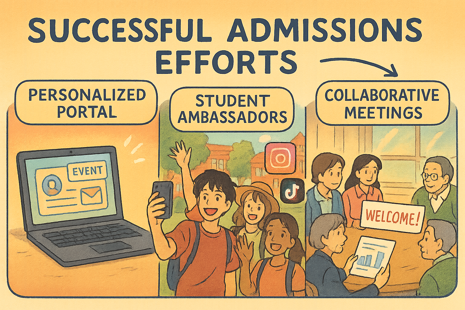 Three scenes showing enrollment success