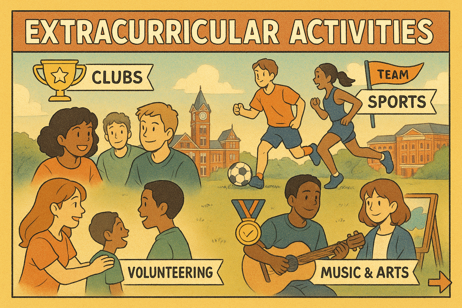 Students in activities around campus