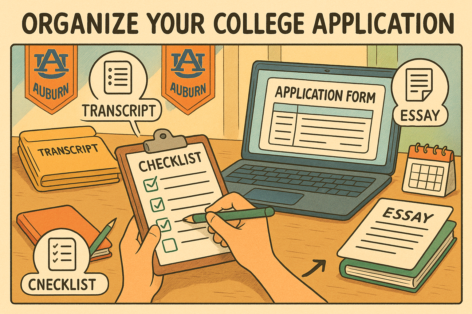 Checklist and documents on student desk