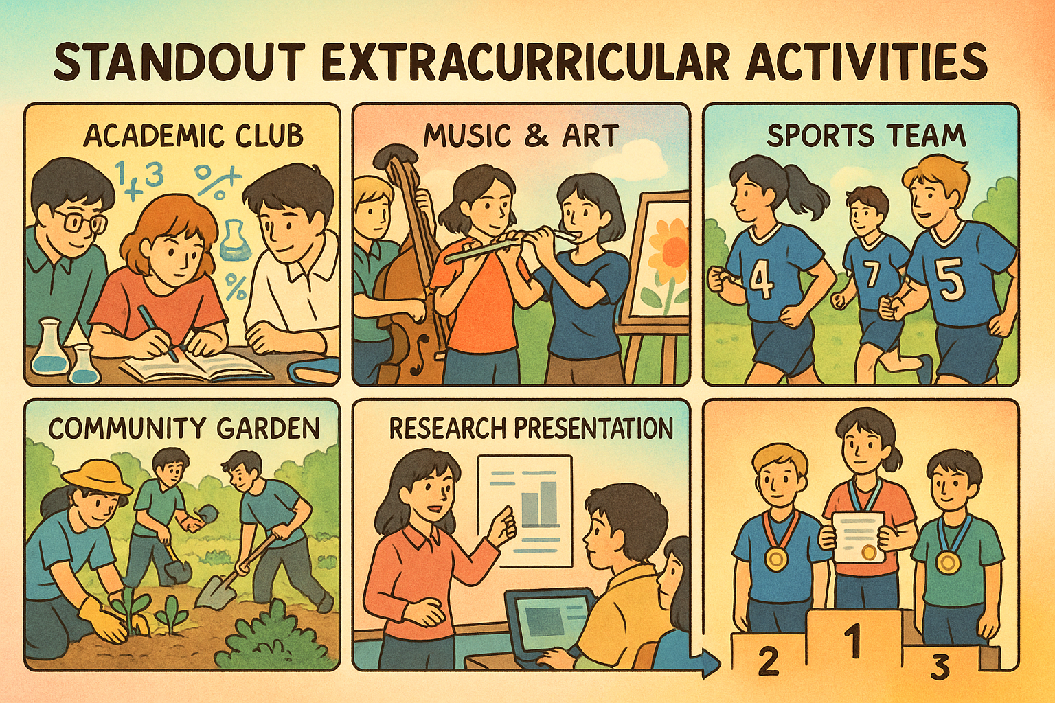 Diverse student activities in panels