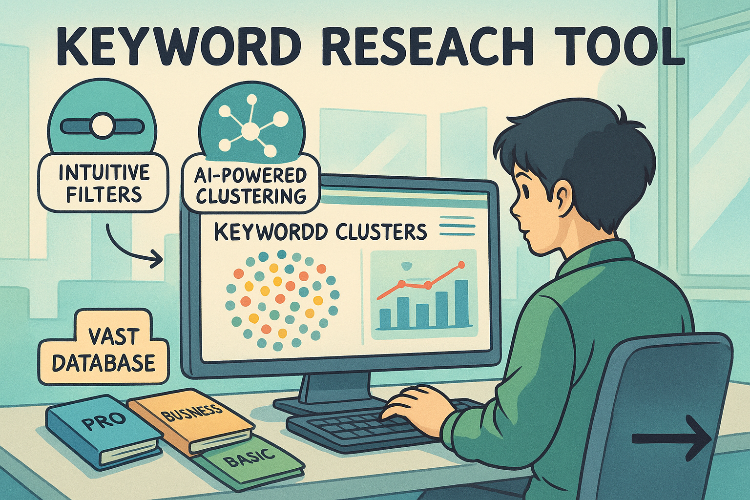 Modern office with keyword analytics