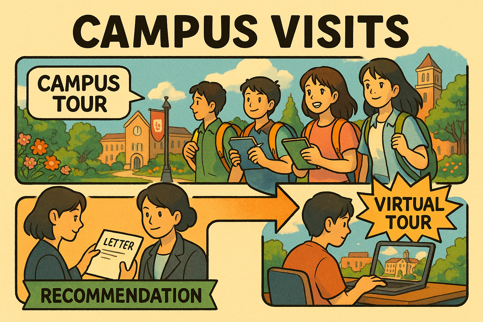 students on campus and computer