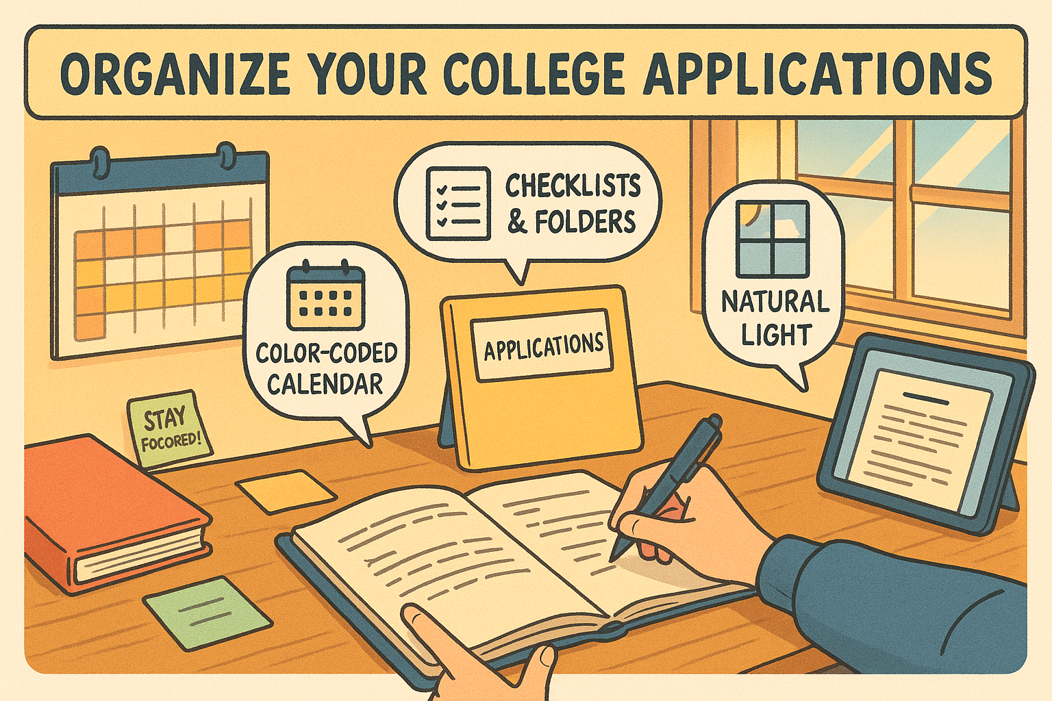 Organized student workspace with lists