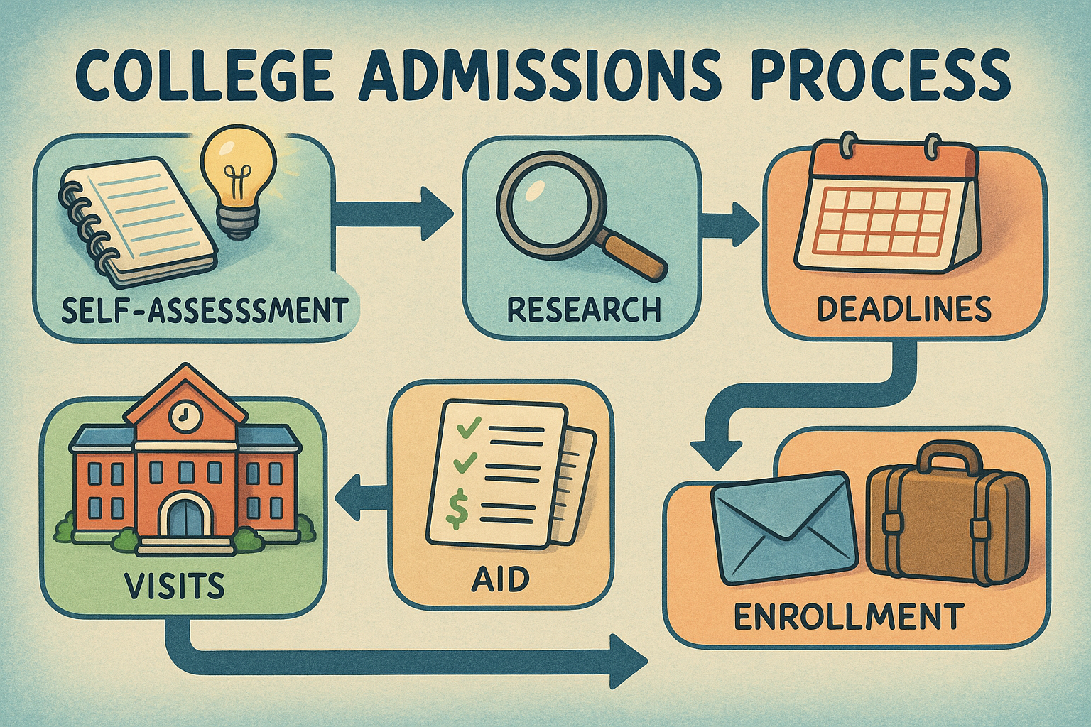 College admissions process illustrated steps