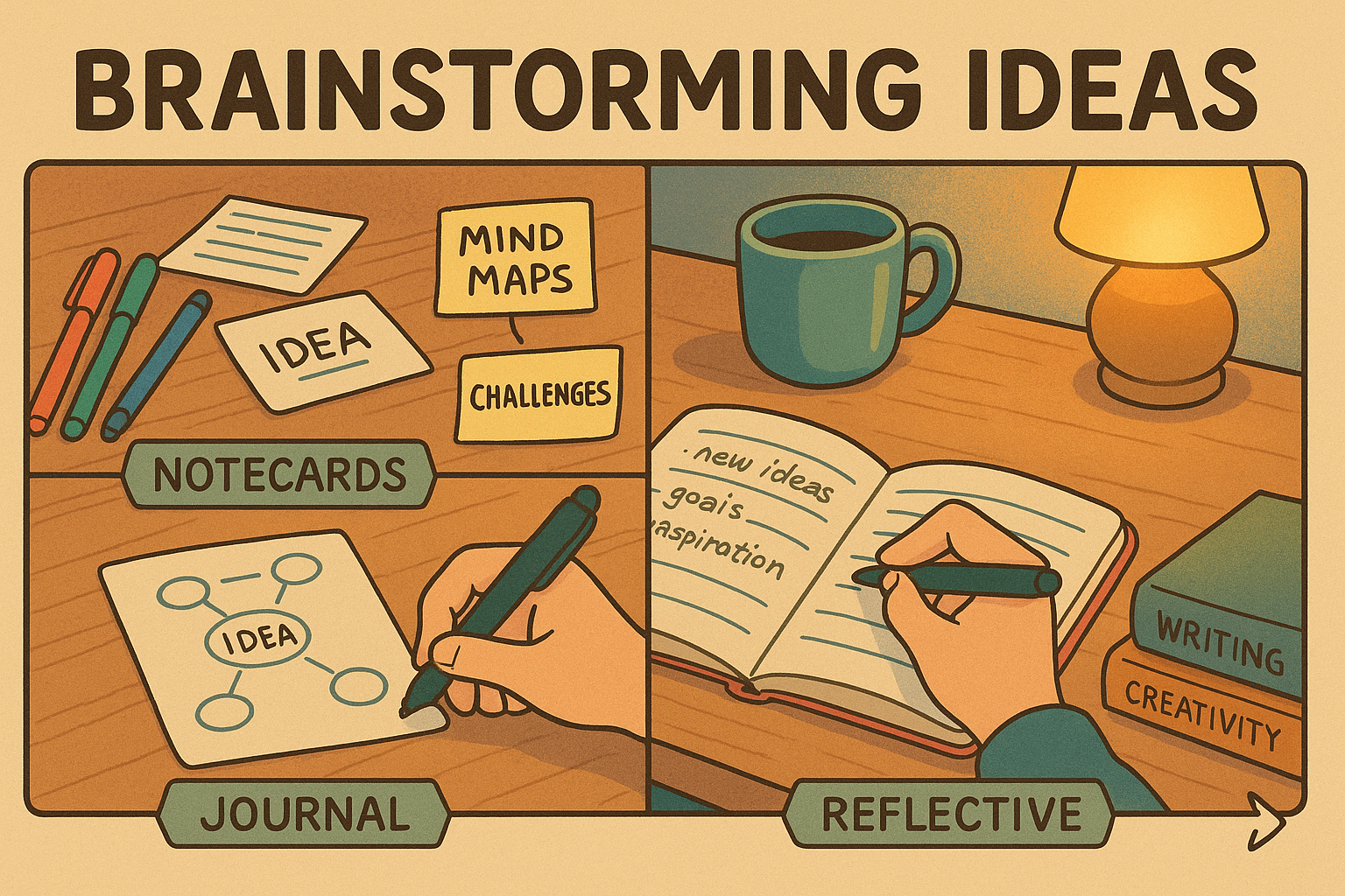 Brainstorming ideas with notes and sketches