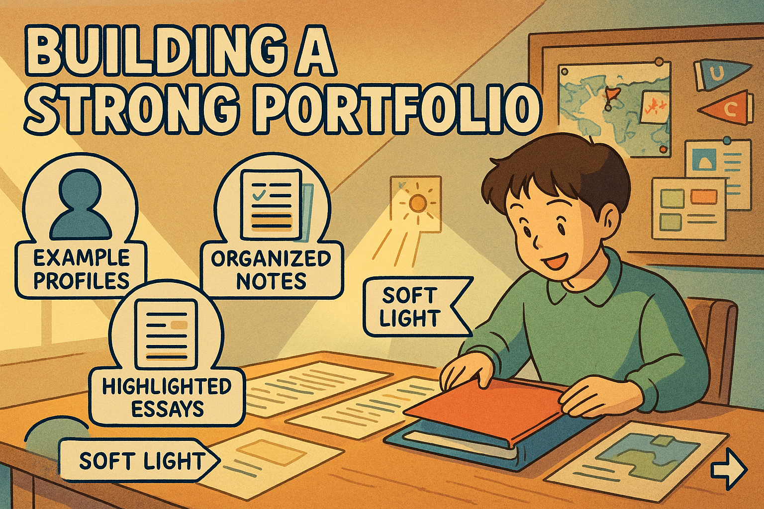 Student building portfolio with examples