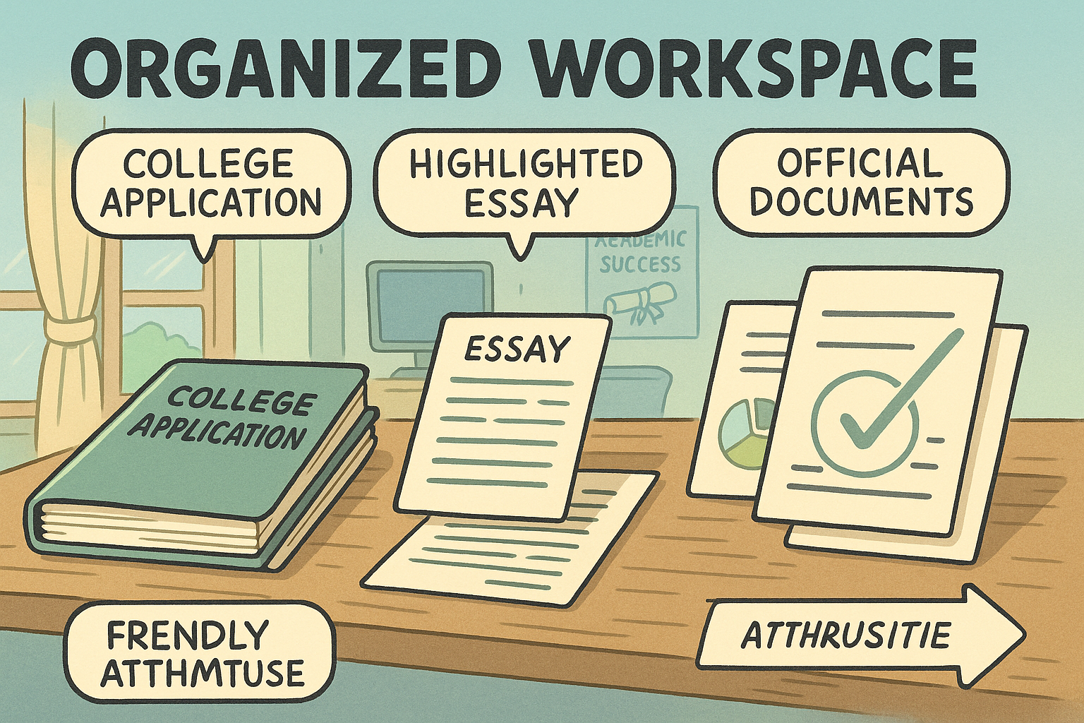 Verified college application documents on desk