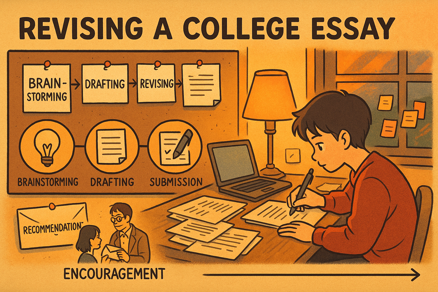 Student revising essay at study desk
