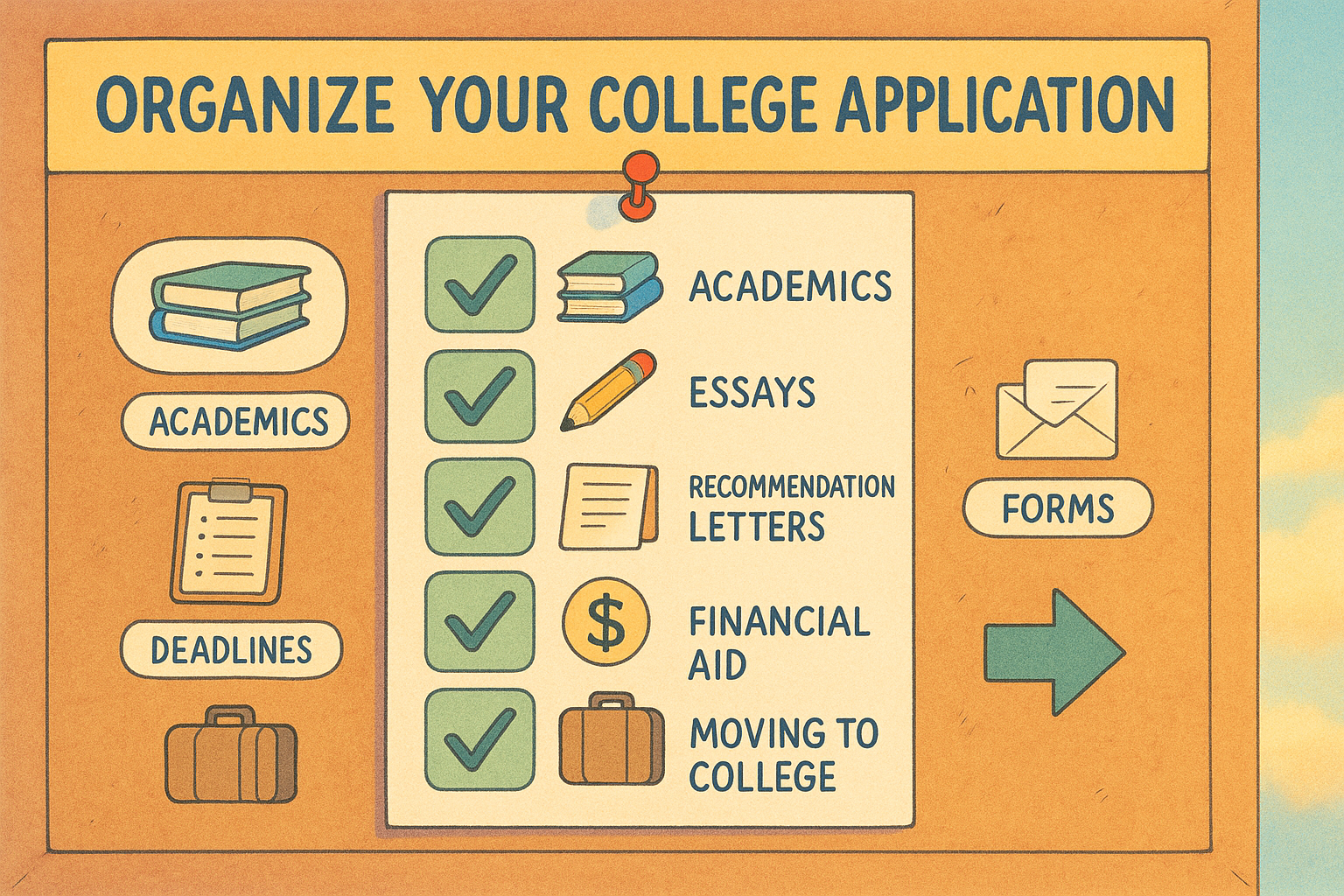 Organized college application checklist board