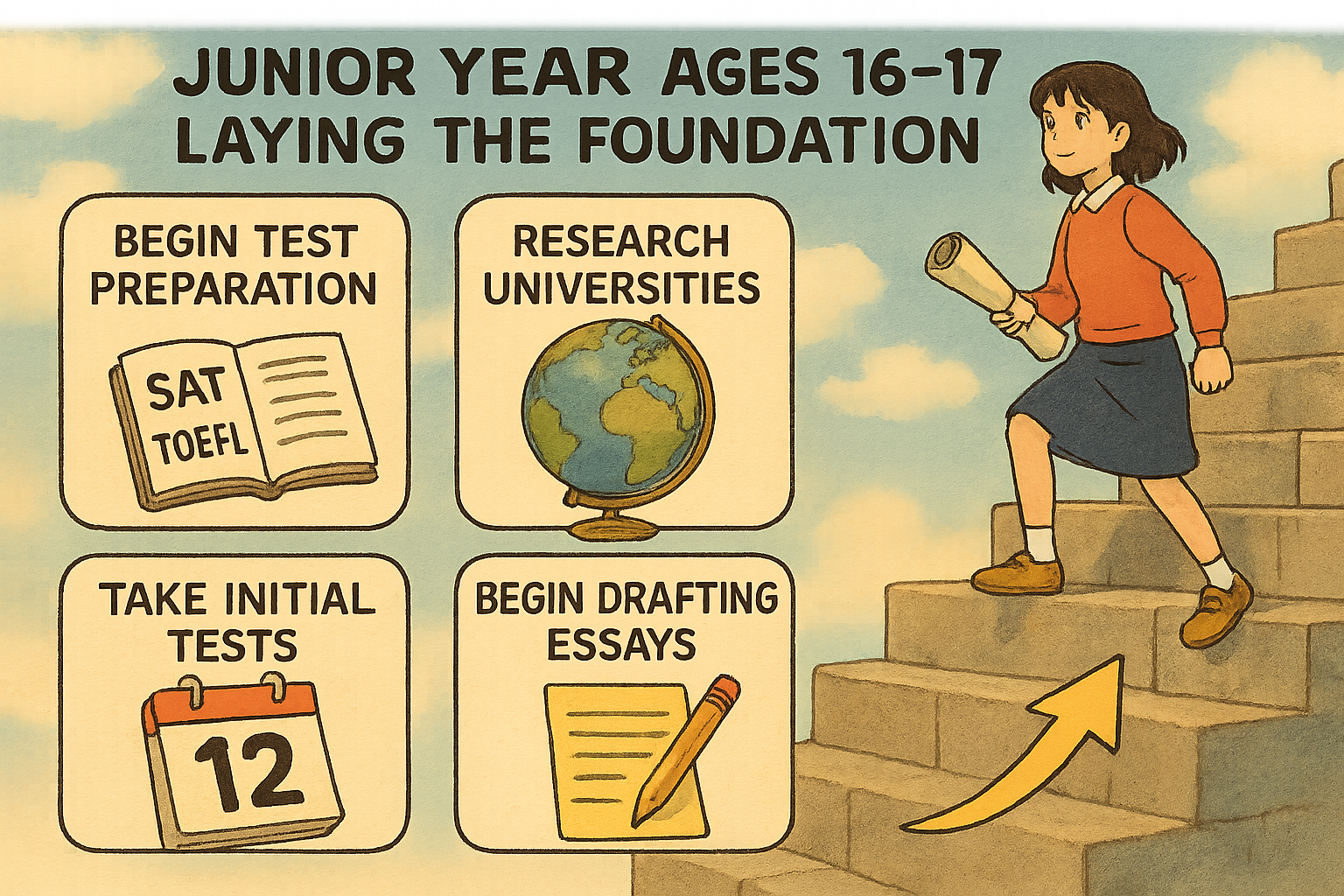 Student planning college timeline desk