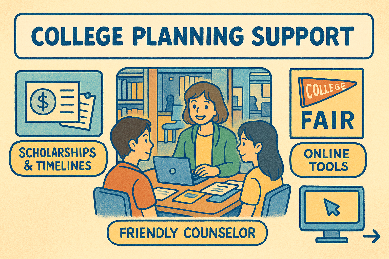 Counselor assisting students with resources