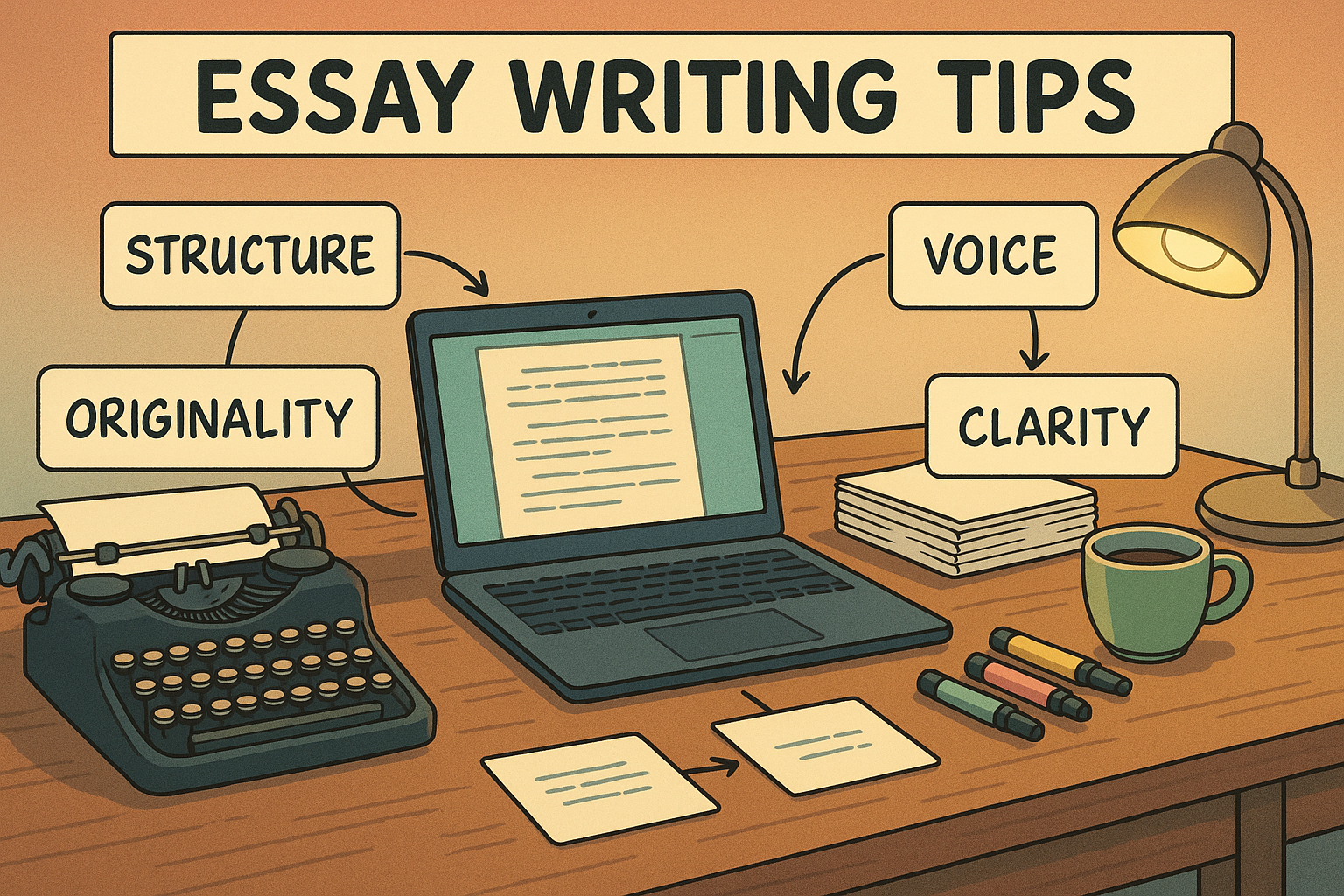 Essay writing desk with laptop