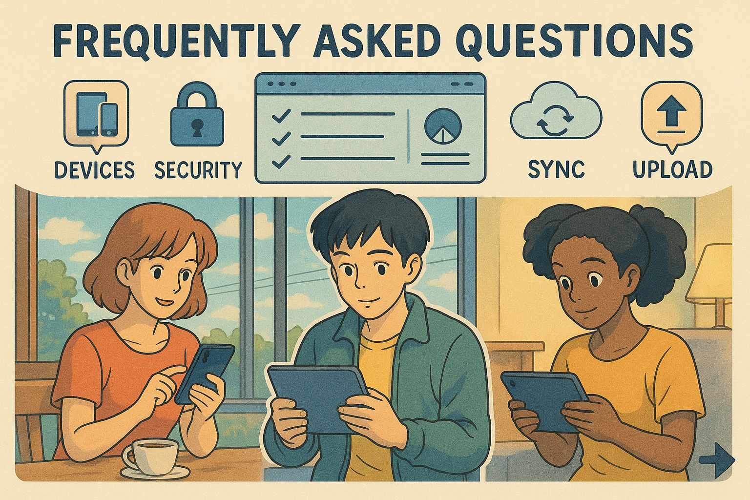 Students with app faq icons