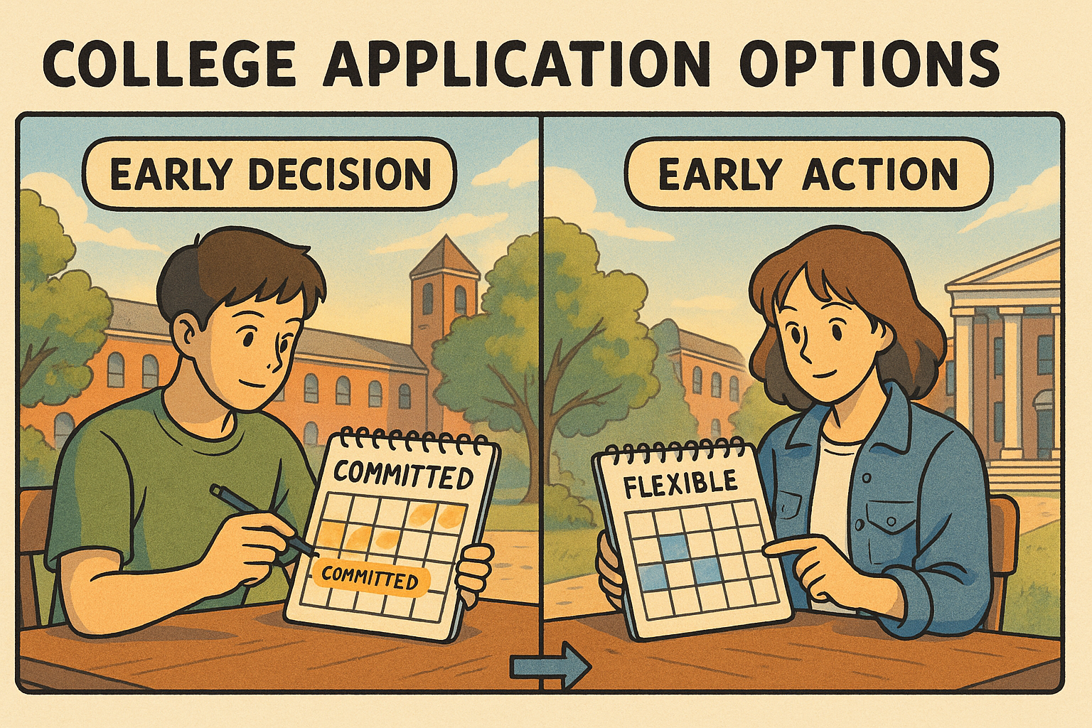 Two students comparing application paths