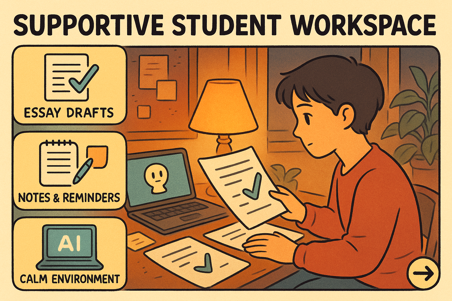 Student editing essays with guidance