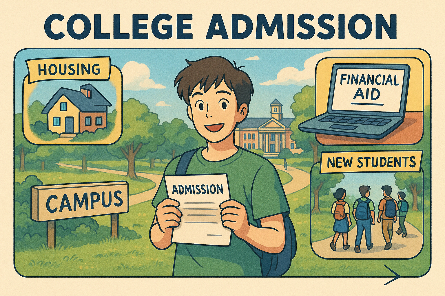Student holds acceptance letter on campus