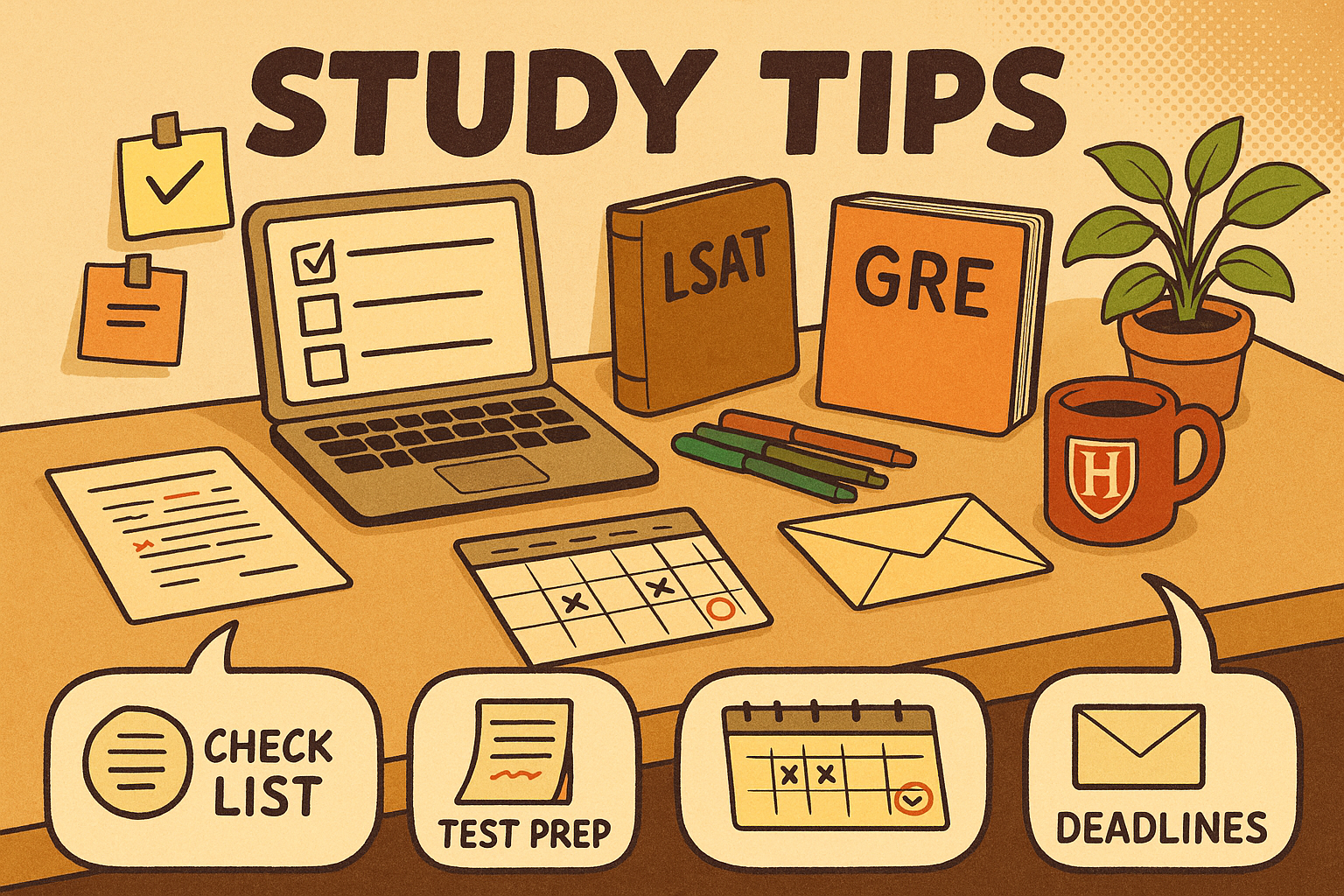 Organized study desk with documents