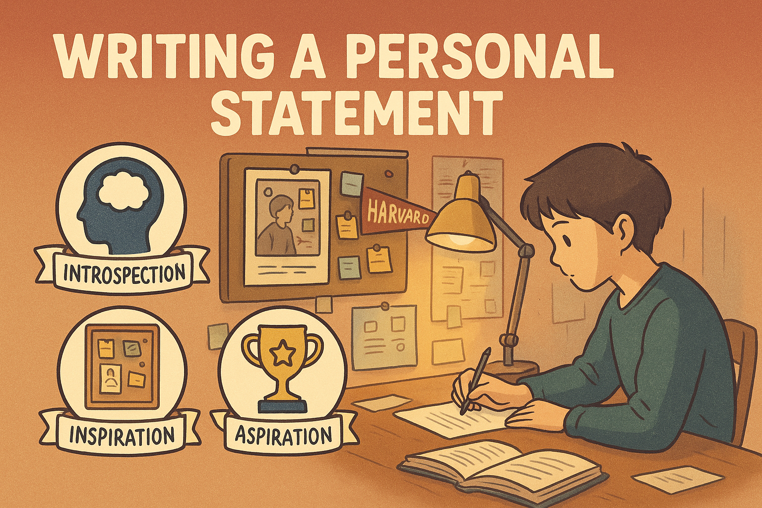 Student writing personal statement desk