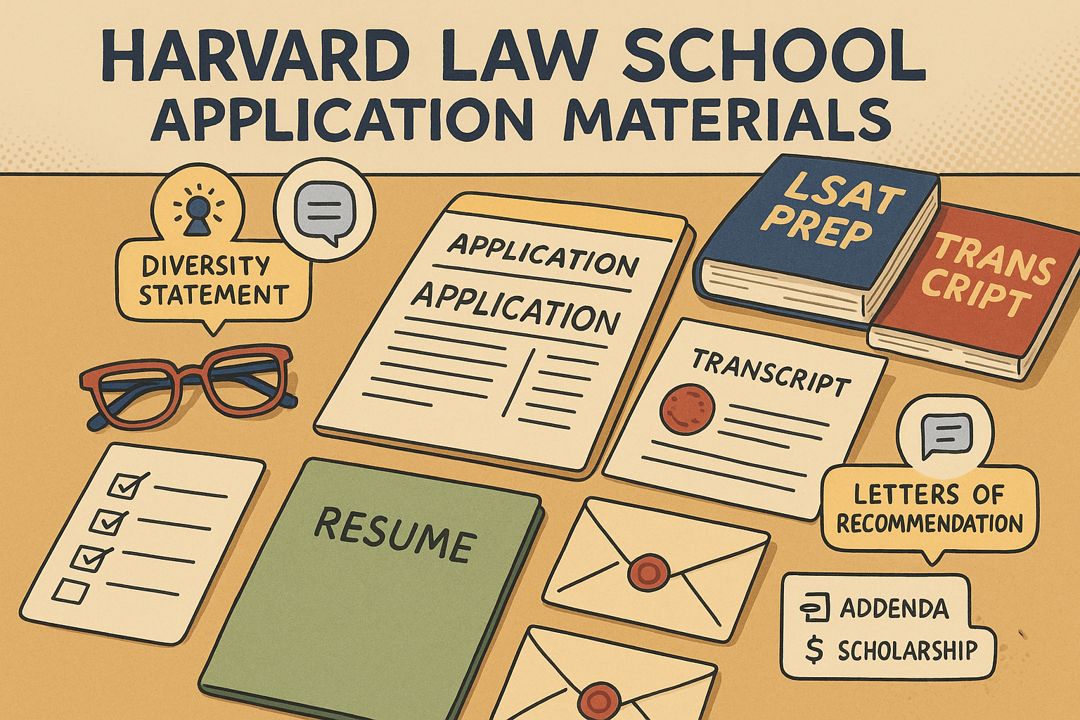 Flat lay of law application documents
