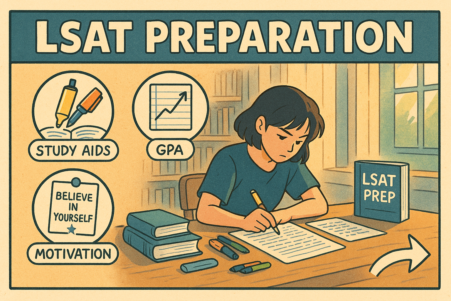 student studying with LSAT books
