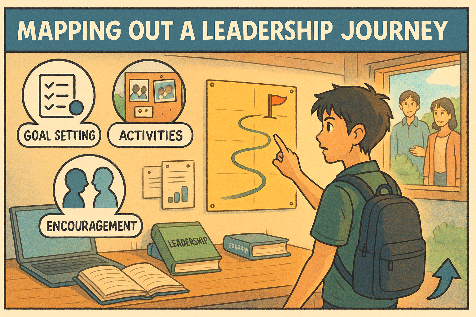 Student planning leadership goals board