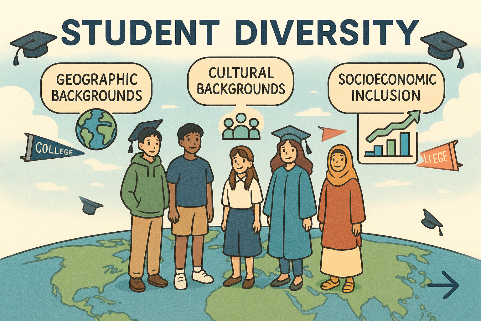 Diverse students on world map