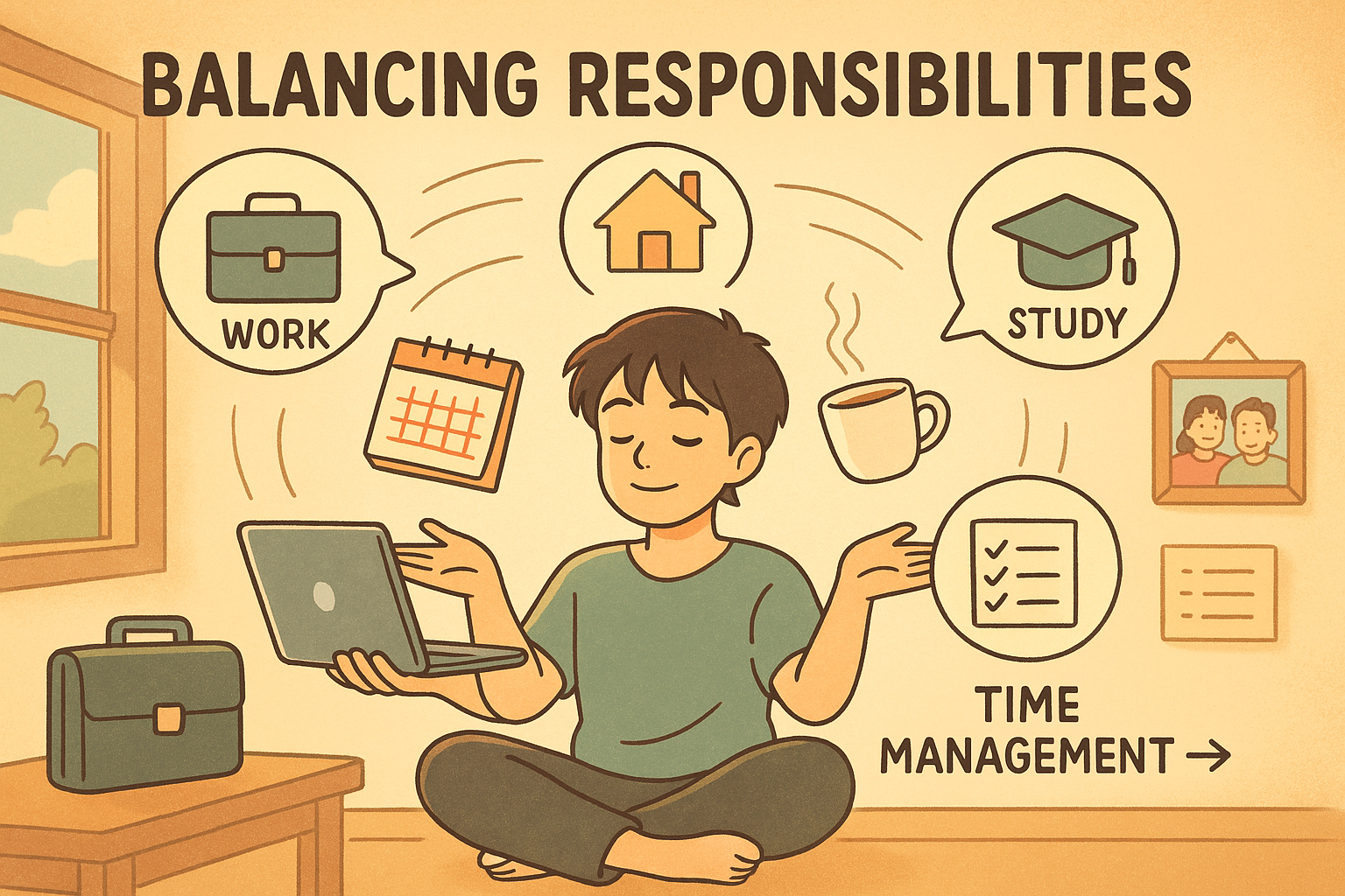Person balancing work, study, home