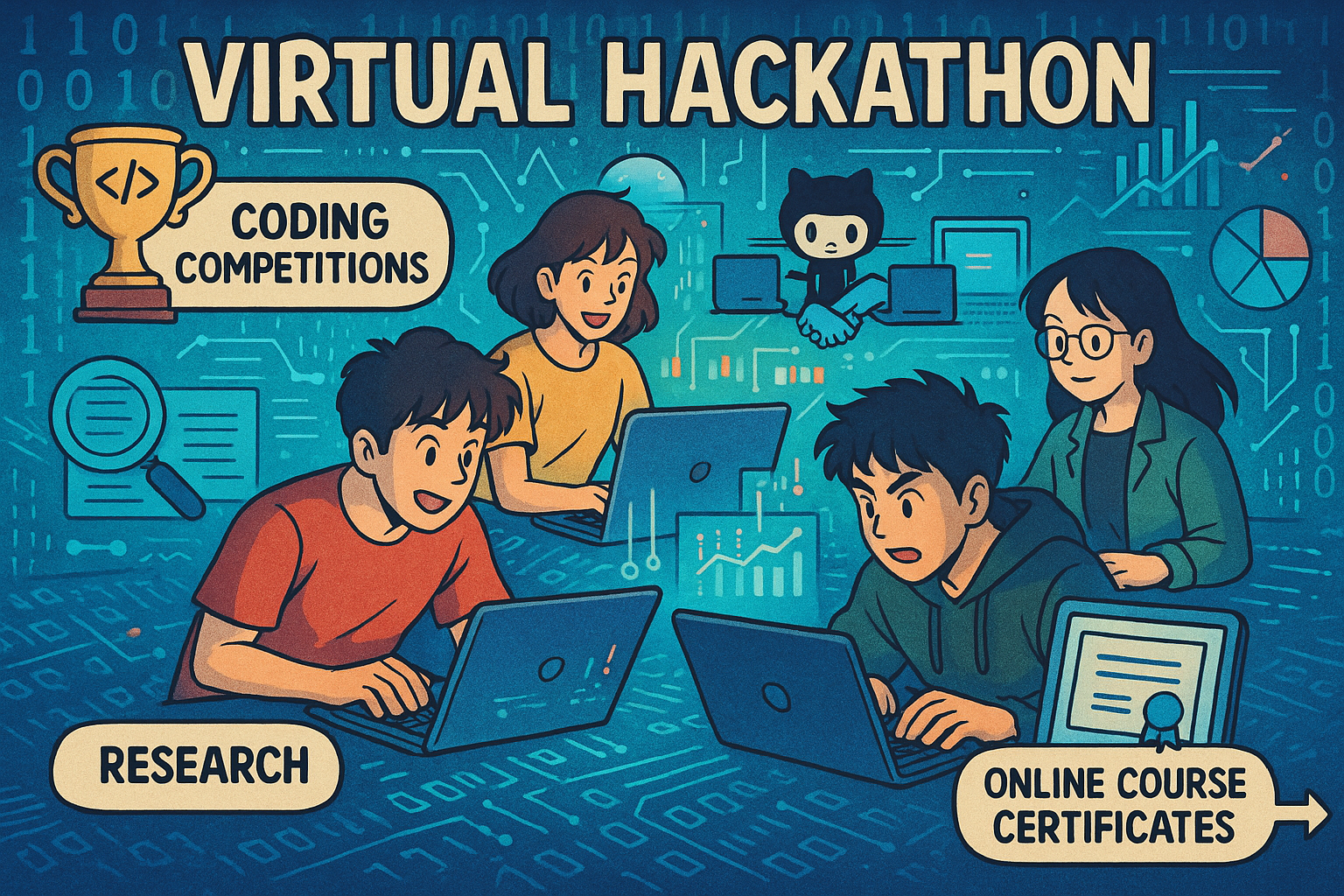 Students at virtual hackathon event