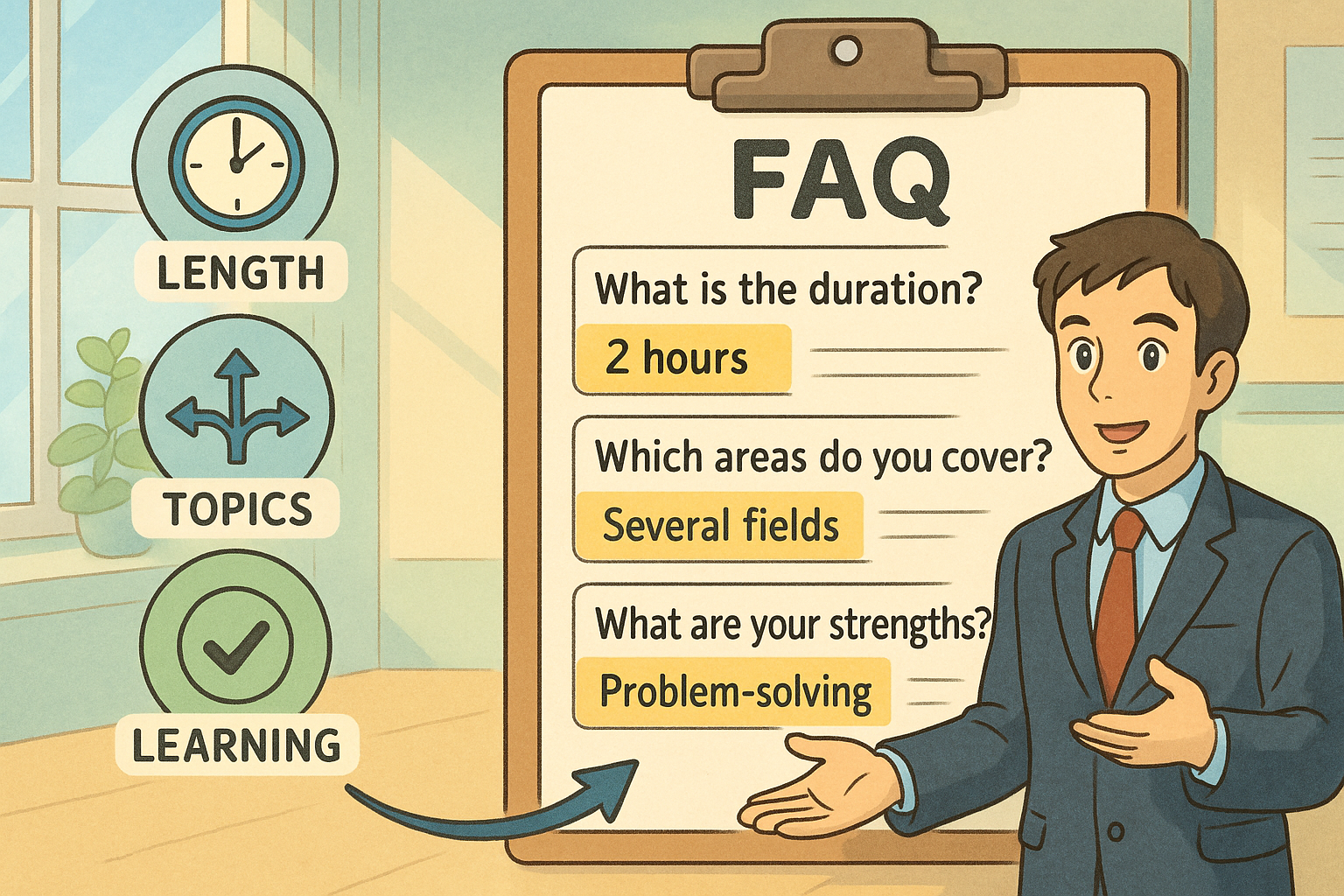 FAQ answers on clipboard in office