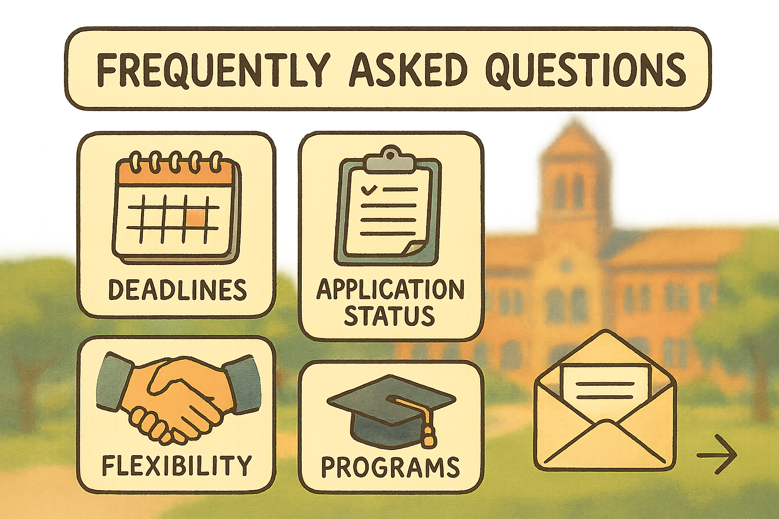 FAQ icons on college background
