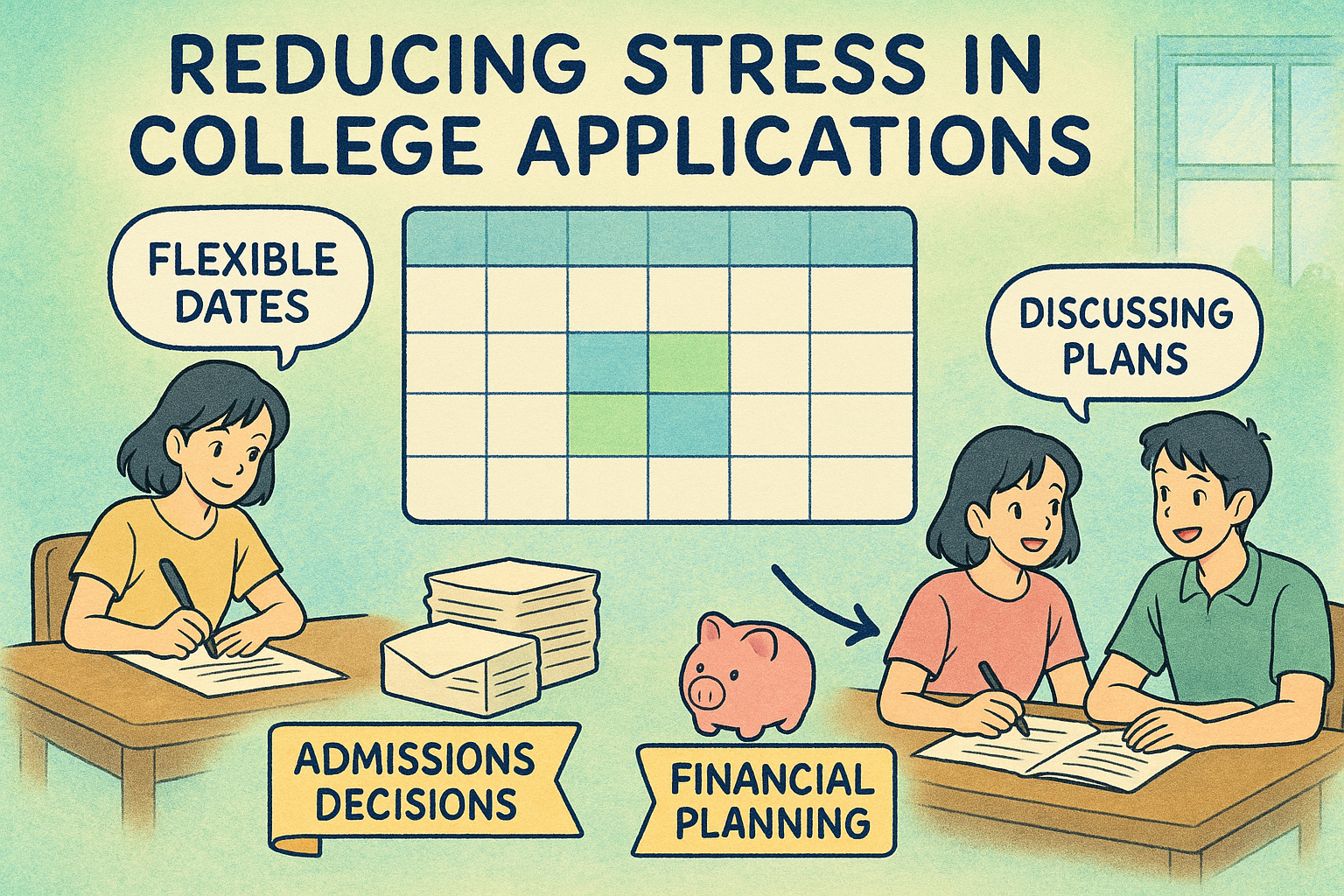 Calendar and students planning calmly