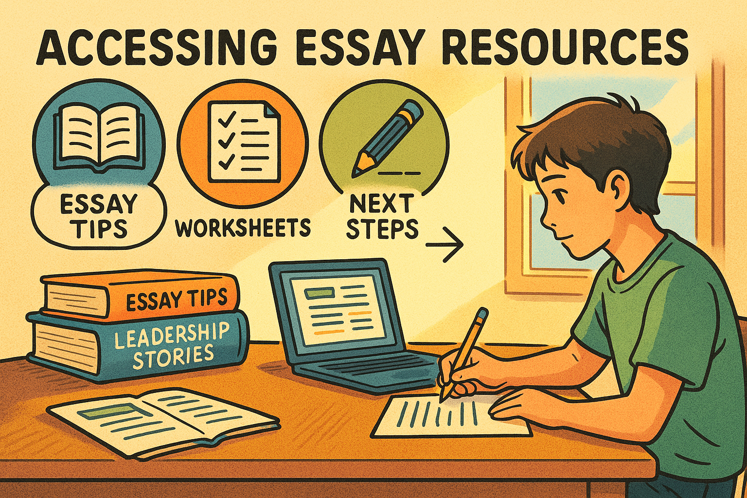 Student planning essay using resources