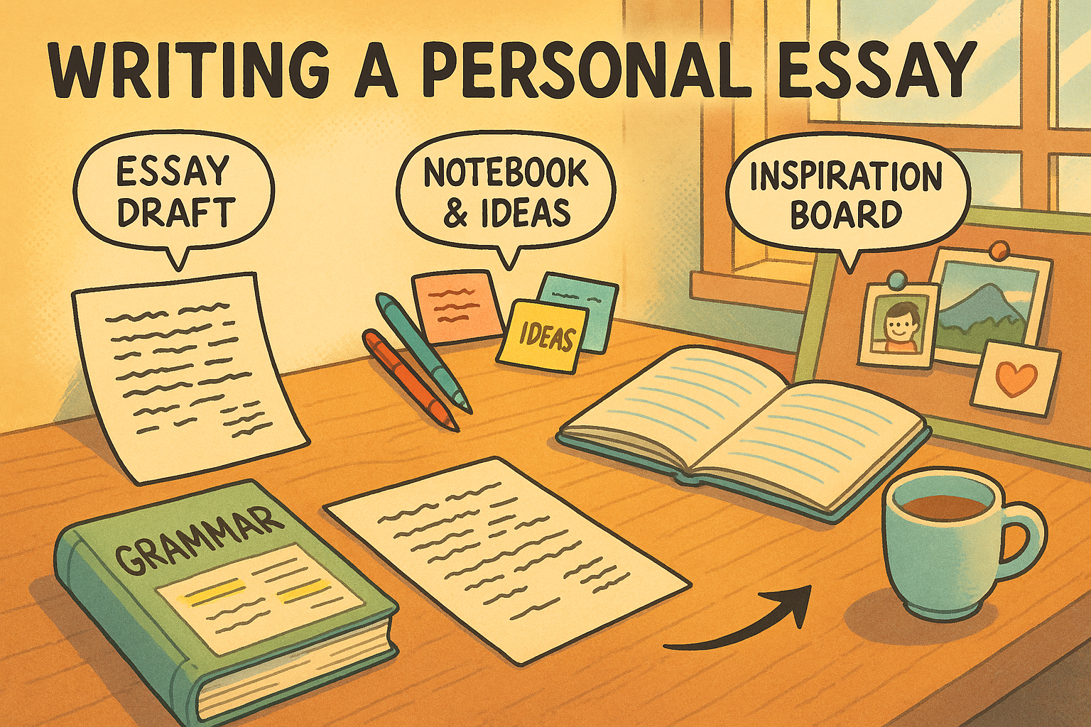 Handwritten essay draft on desk