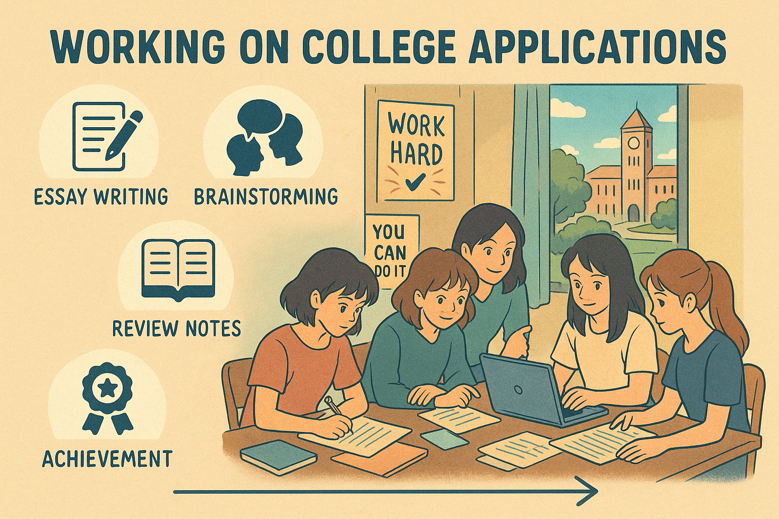 Women collaborating on college applications