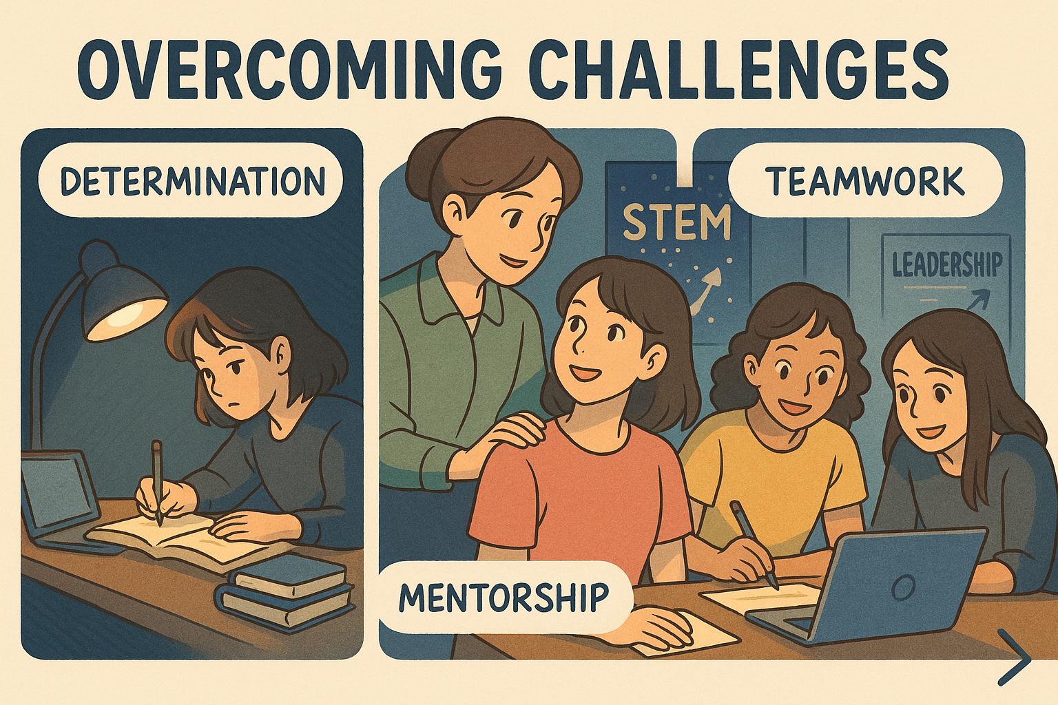 Women overcoming challenges in study