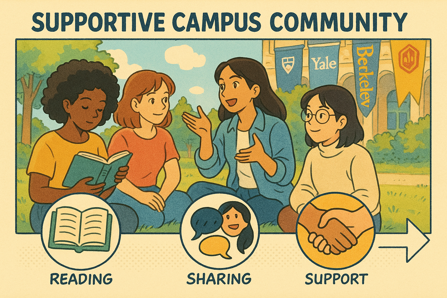 Women supporting each other on campus